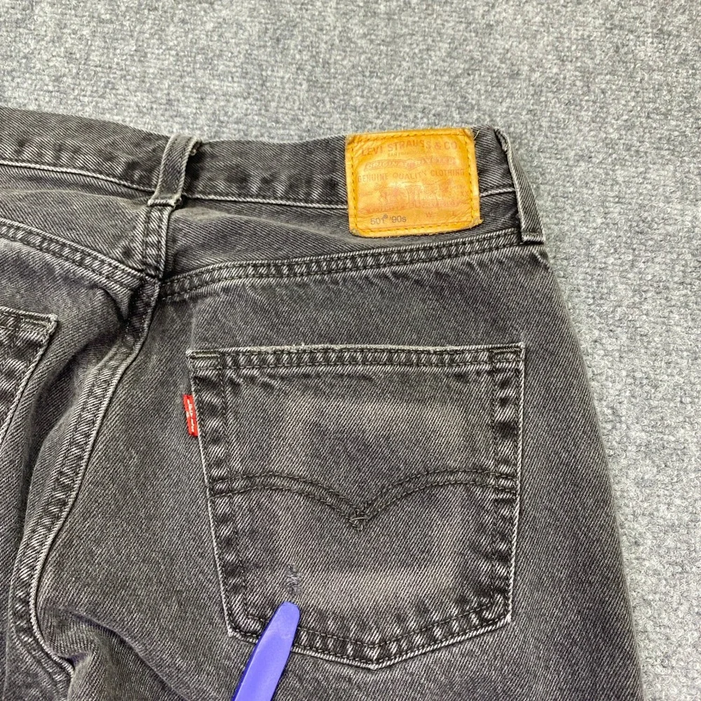 Levis 501 90s Premium Straight Leg Jeans Faded Black Button Fly Sz 28 Grunge
